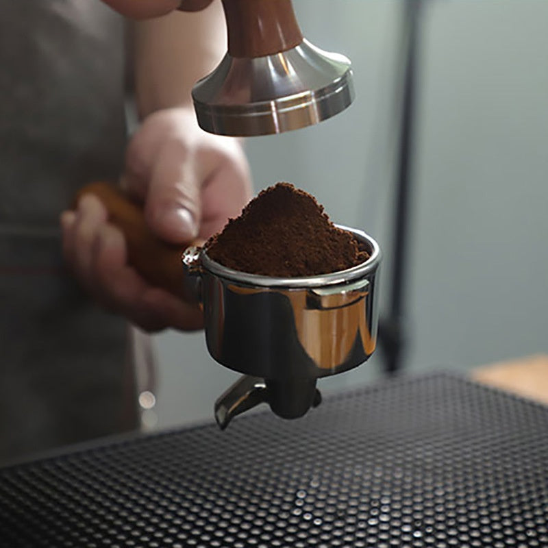 Stainless Steel Coffee Machine Dual-Spout Handle - Solid Wood Finish