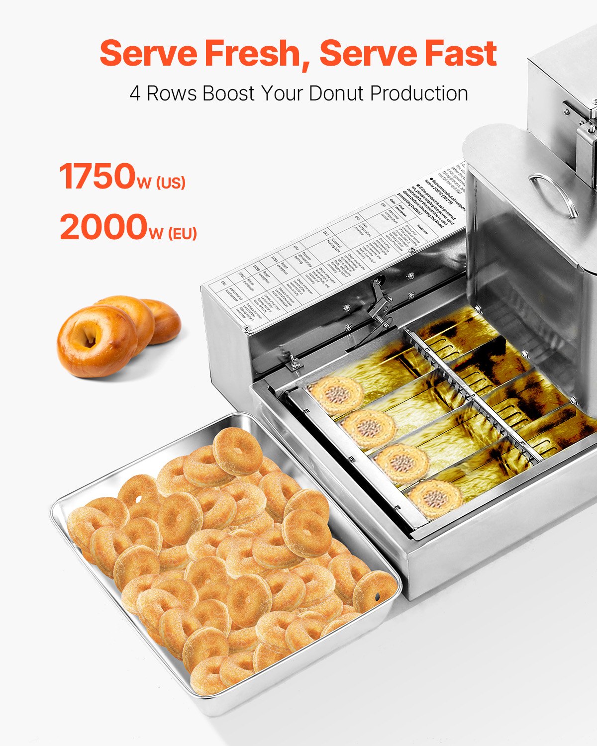 Commercial Automatic Doughnut Maker Machine 4 Rows 240 pcs/hr - Silver