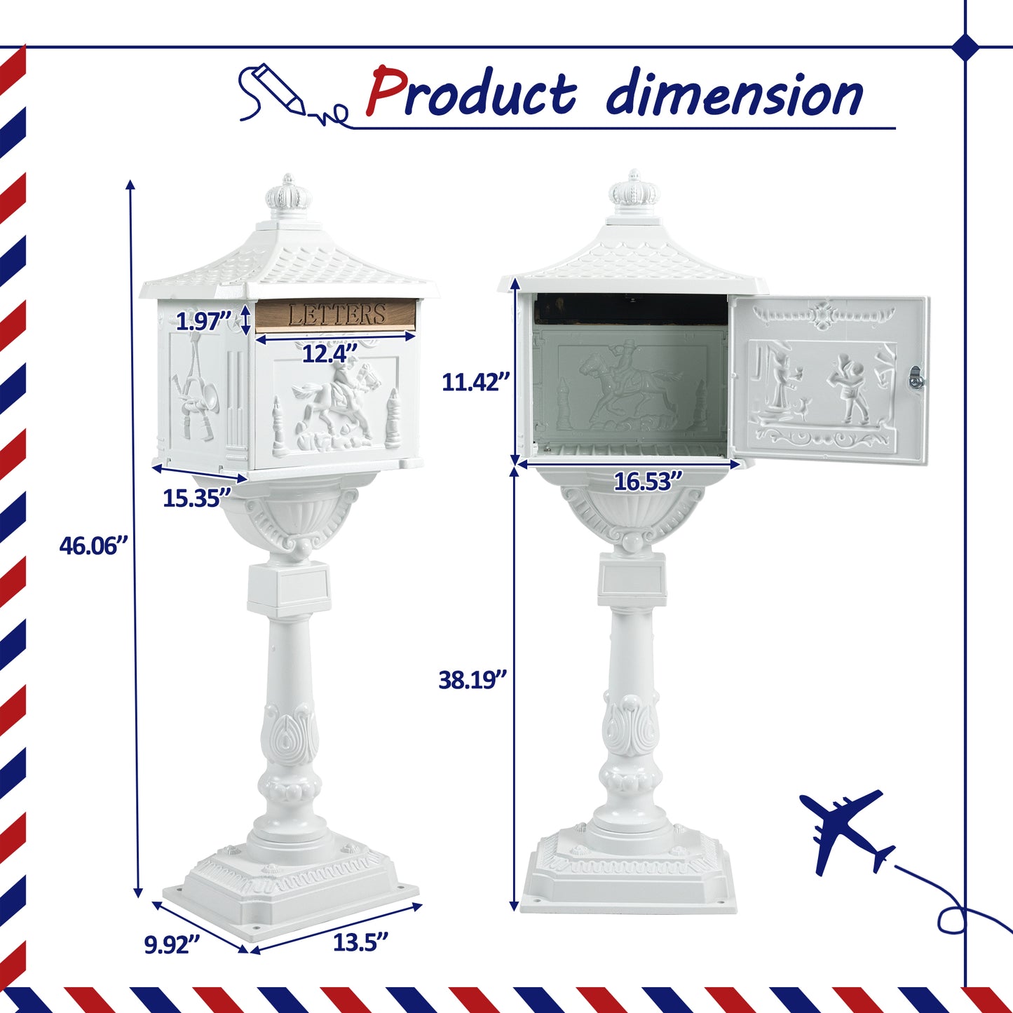 Mailbox Cast Aluminum White Mail Box Postal Security Heavy Duty New