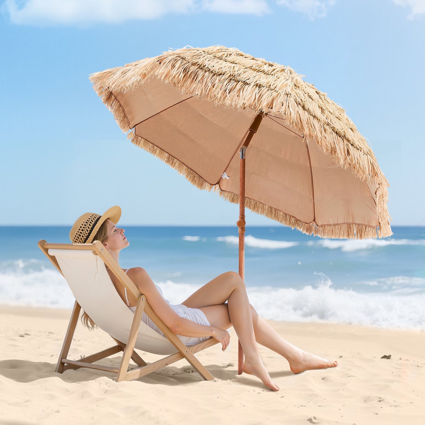 6.5 Ft Tiki Thatched Patio Umbrella with Tilt - Poolside Beach Shade