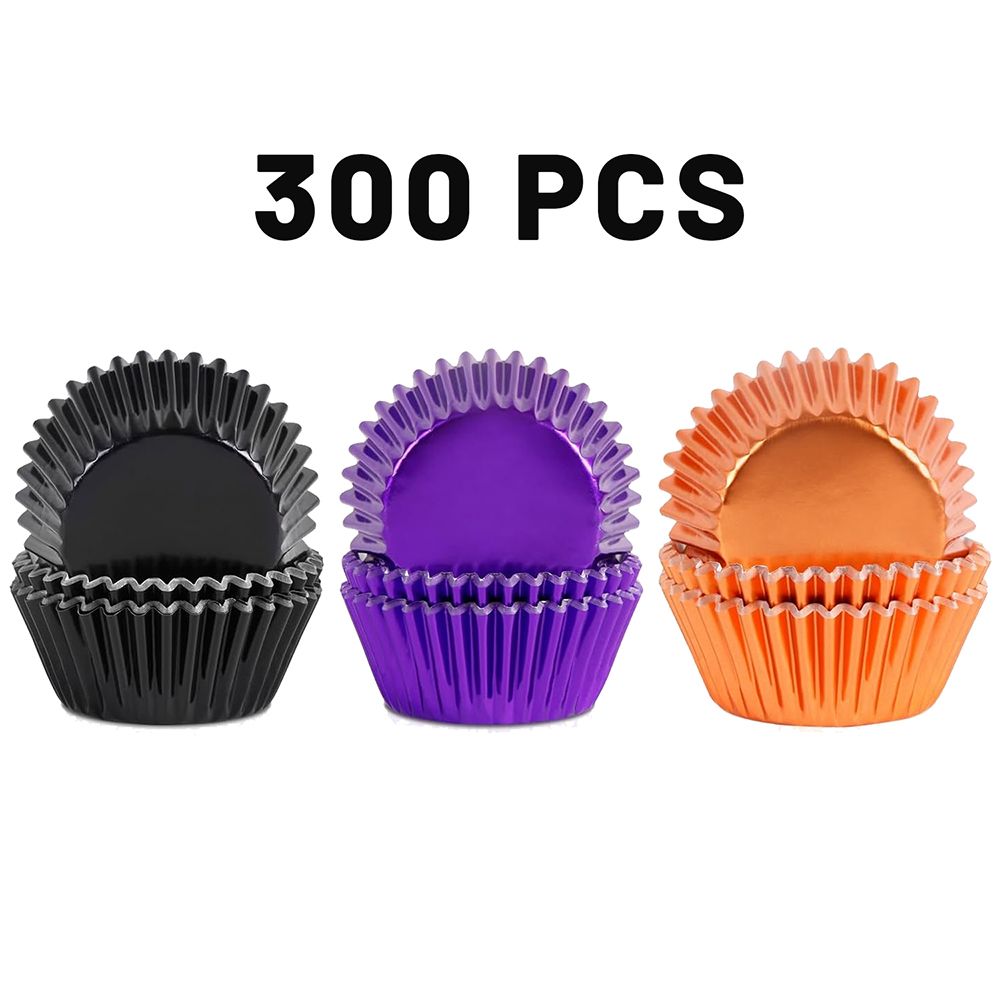 300 Pcs Halloween Foil Cupcake Liners - Black, Purple, Orange