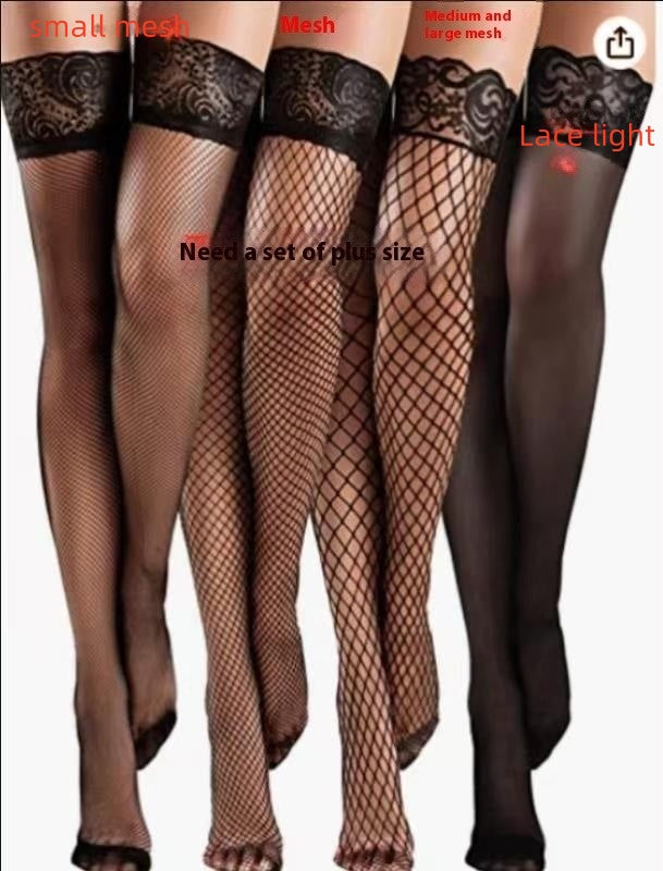 Plus Size Fishnet Stockings Mesh Tights - Non Slip Lace Thigh-Highs for Women