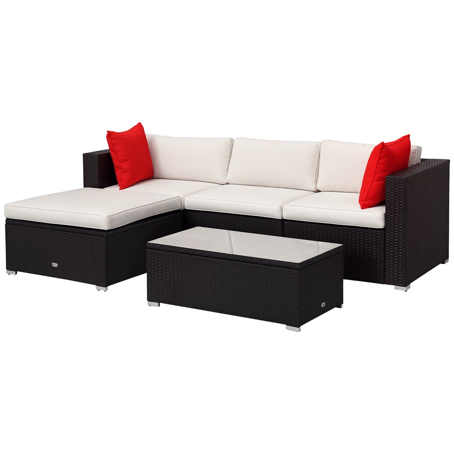 5-Piece Outdoor Sectional Sofa Set with Cushions & Coffee Table - Brown/Cream White
