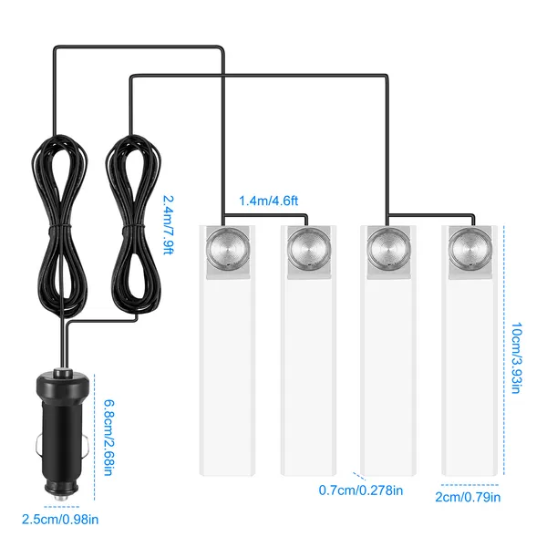 4-Pack Car Interior LED Atmosphere Lights Blue, 360° Adjustable, Easy Install