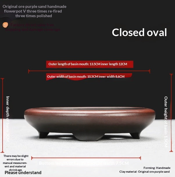 Miniature Bonsai Pot with Elliptical Design - Purple Clay Micro Bonsai Kiln Transformation
