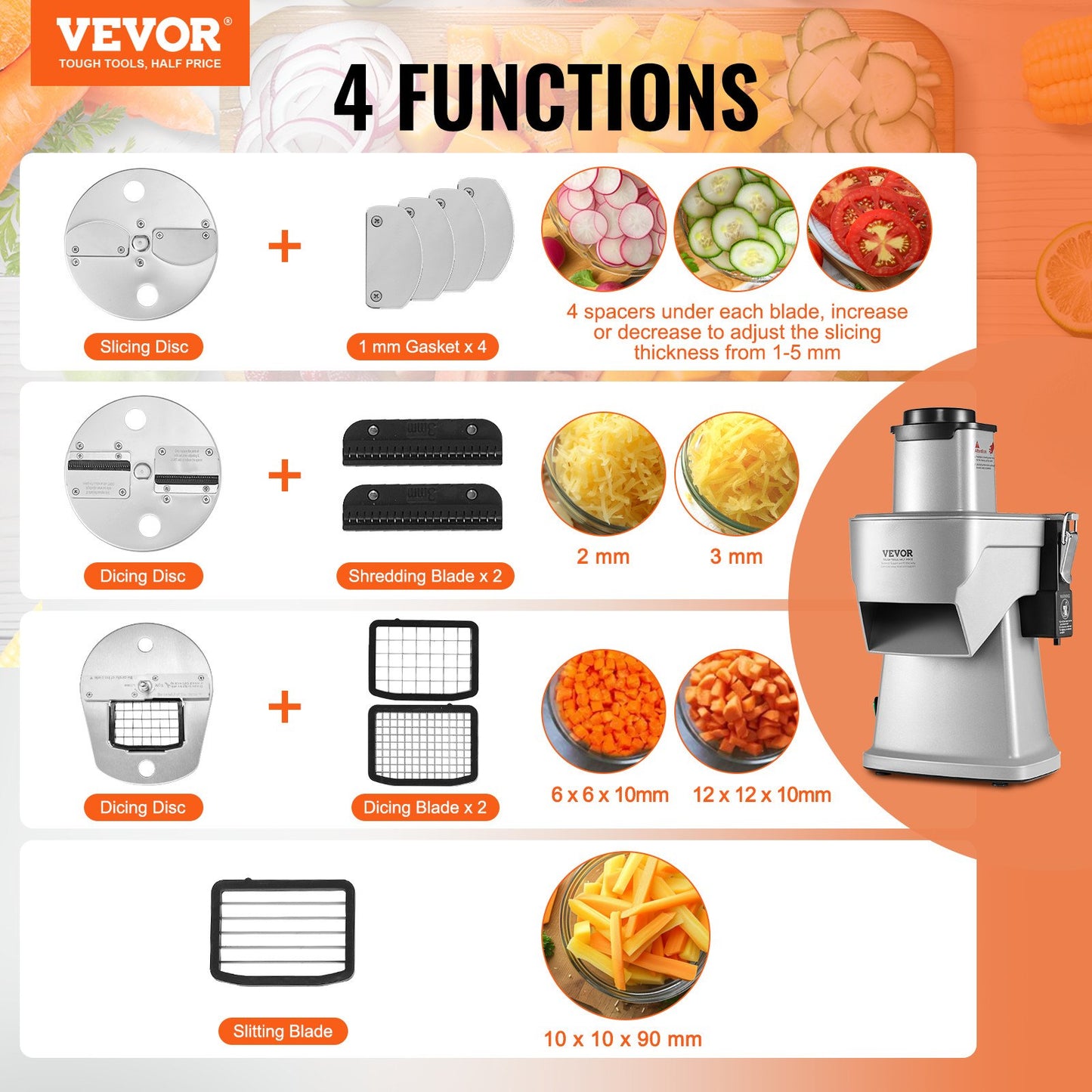 Electric Vegetable Slicer 4-in-1 Food Chopper with Adjustable Blades - 200W Kitchen Appliance