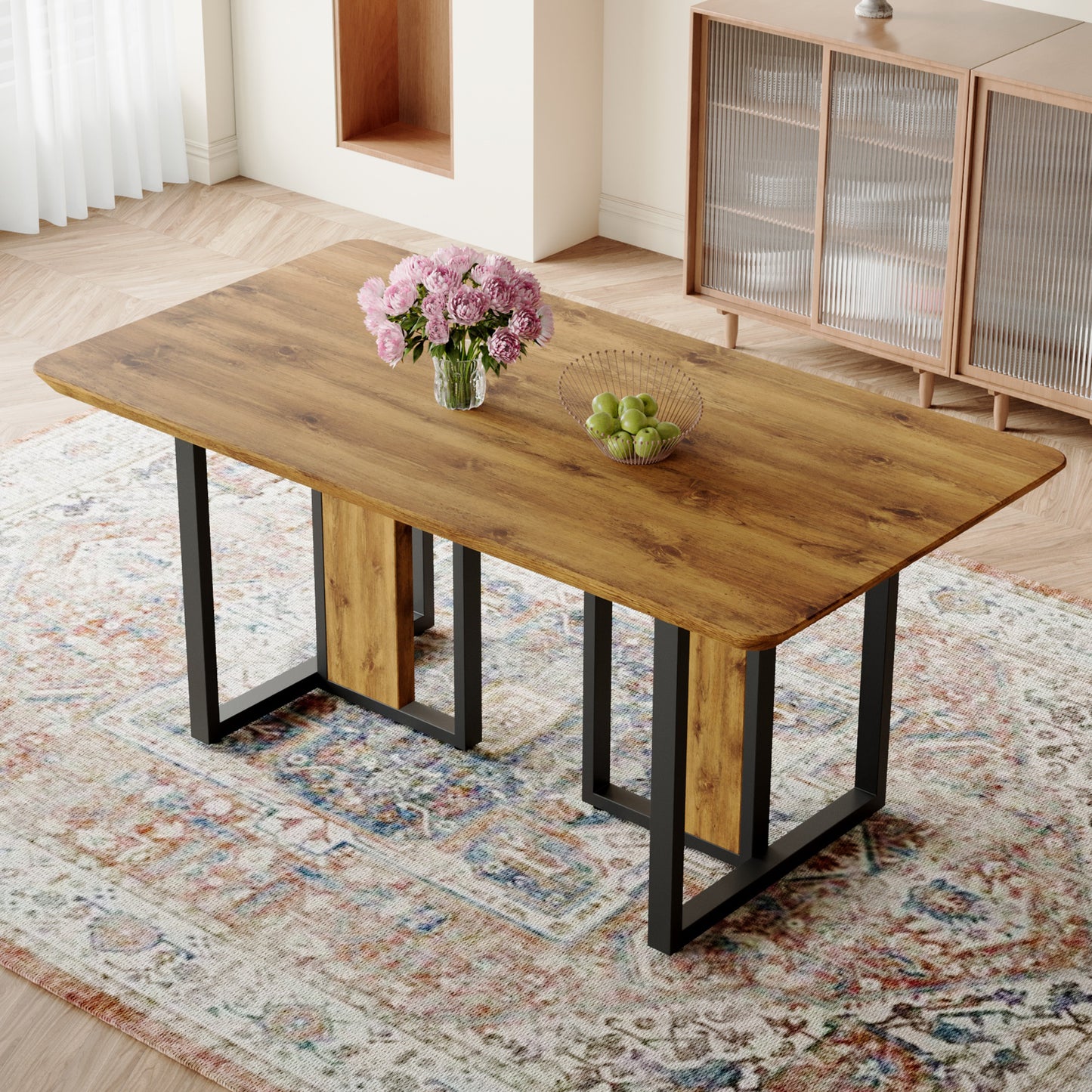 Modern Minimalism And Luxurious Wood Rectangular Patterned Dining