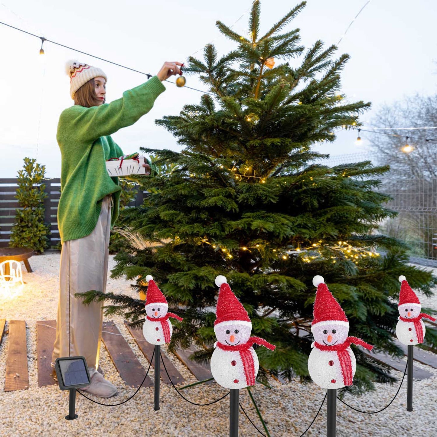 Solar Snowman Stake Light - Warm White LED Outdoor Christmas Decor