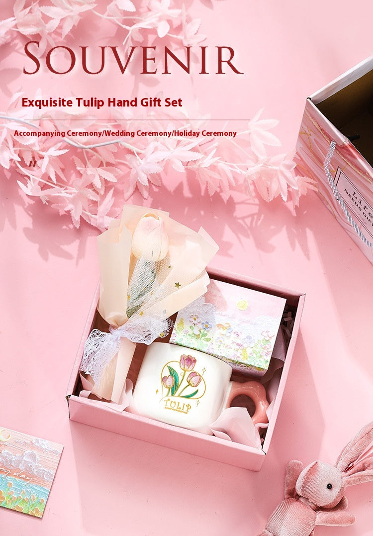 Ceramic Tulip Glass Cup with Bunny Pendant and Gift Card, 301-400ml
