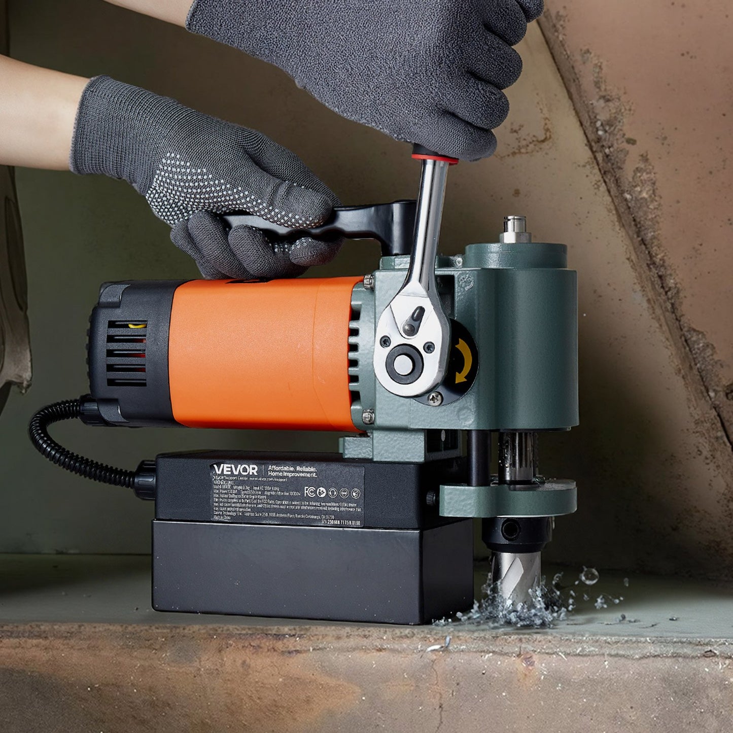 Low Profile Magnetic Drill Press 1300W for Metalworking, 1.4 Inch Boring Diameter - Orange