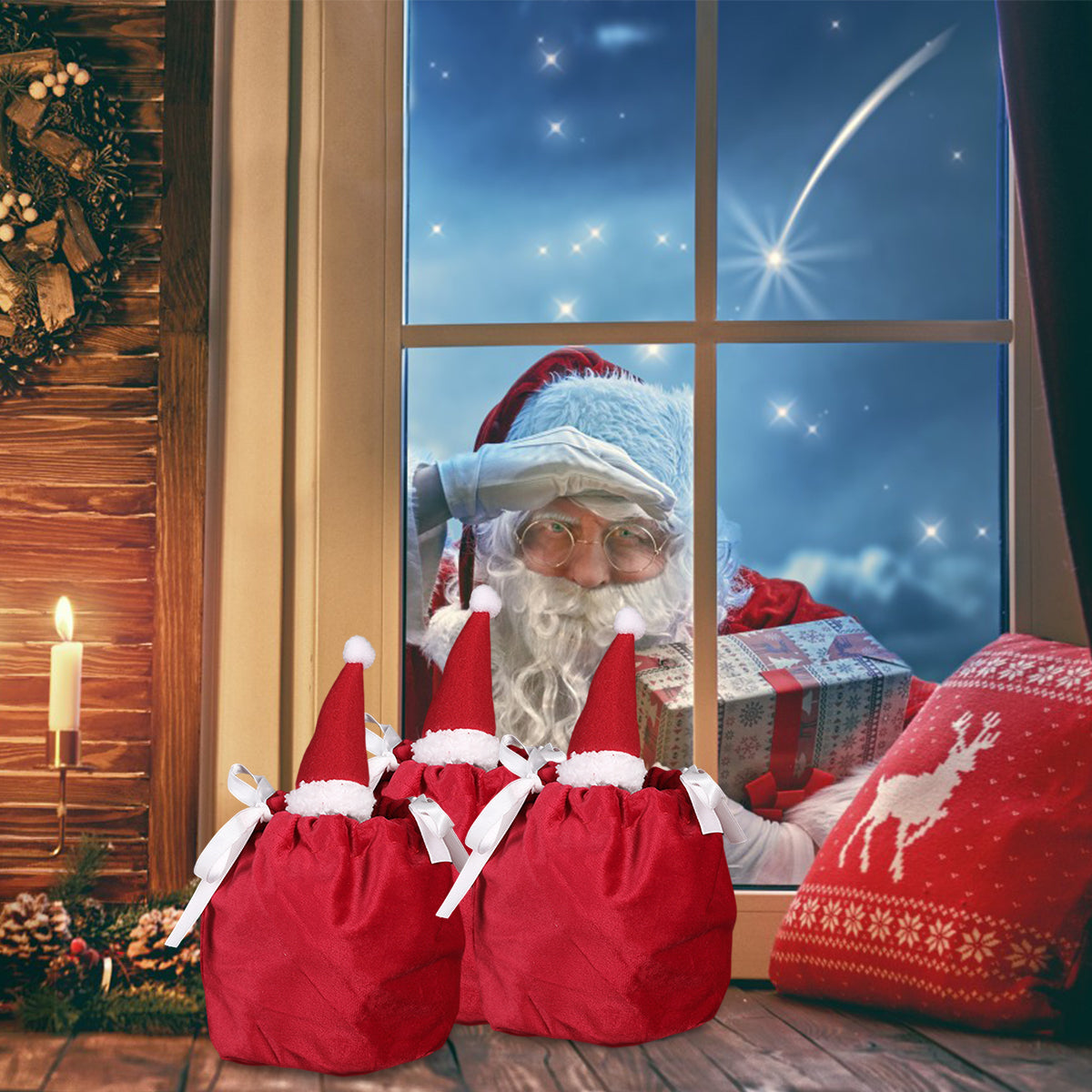 Christmas Treat Bags - 5 Packs Red & White Velvet Gift Wrap