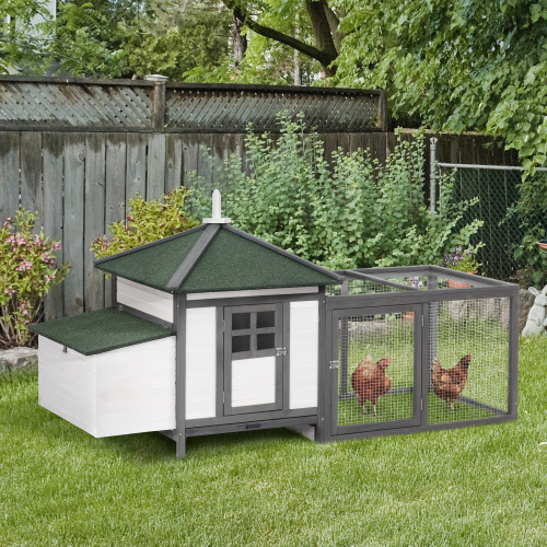 77-Inch Wooden Chicken Coop with Nesting Boxes, Ramp & Removable Tray - Grey