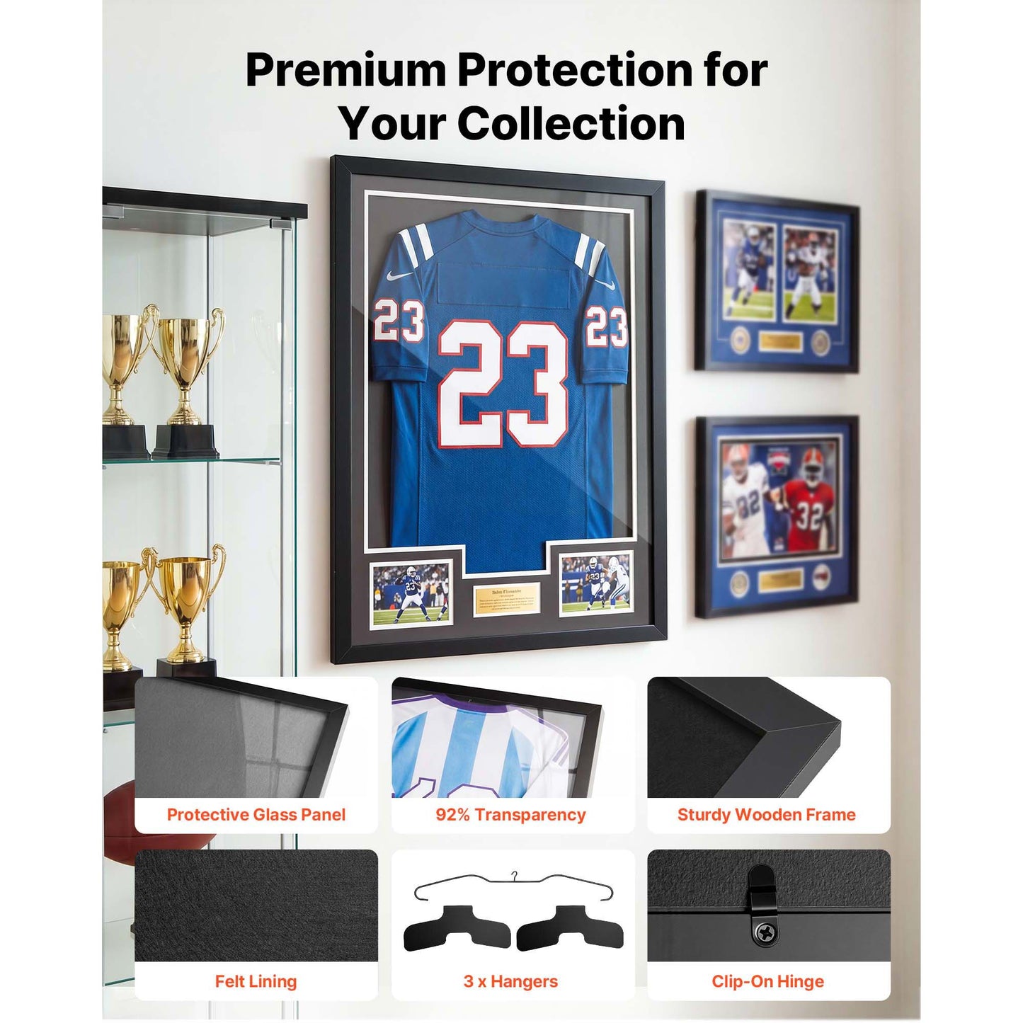 Jersey Display Case 31.5x23.6x1 In Wooden Shadow Box with UV Protection