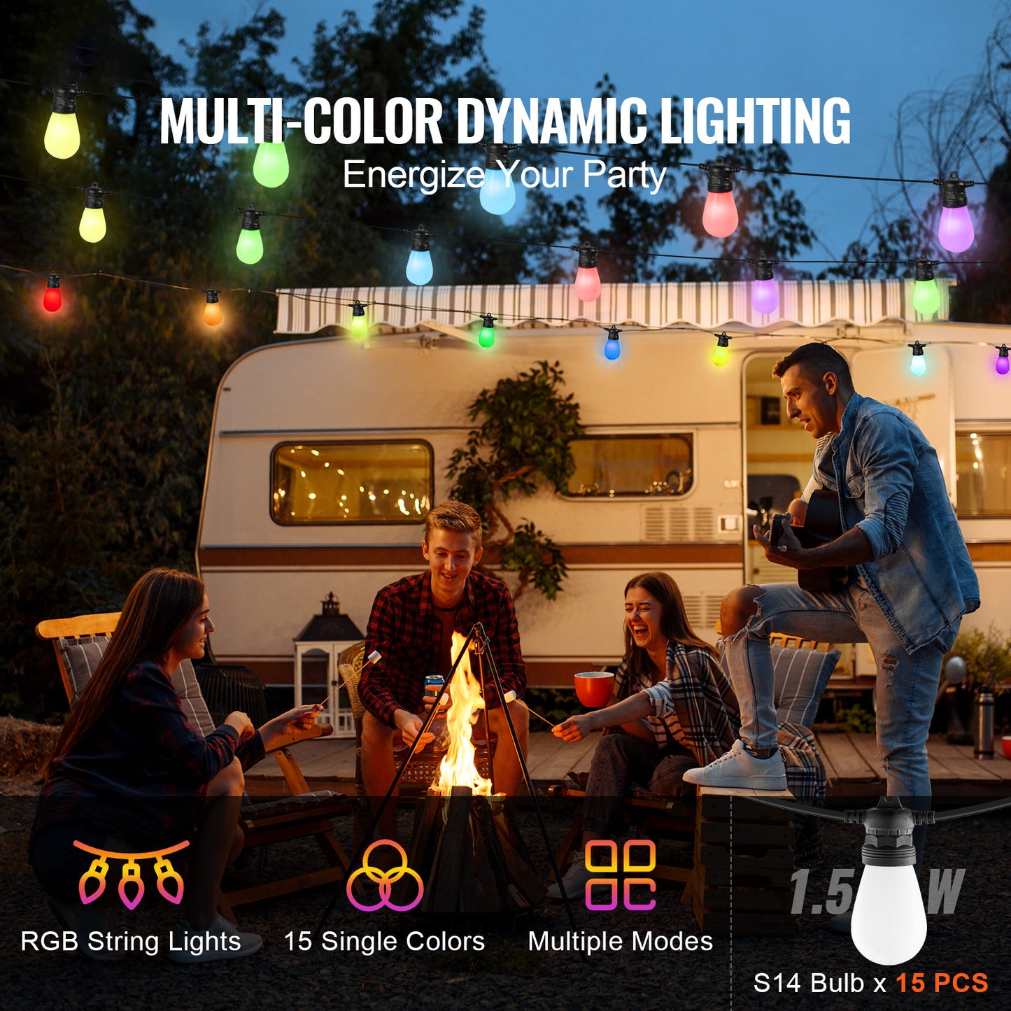 Outdoor String Lights 50FT Waterproof APP Control Bulb Set for Patio & Holiday Decor