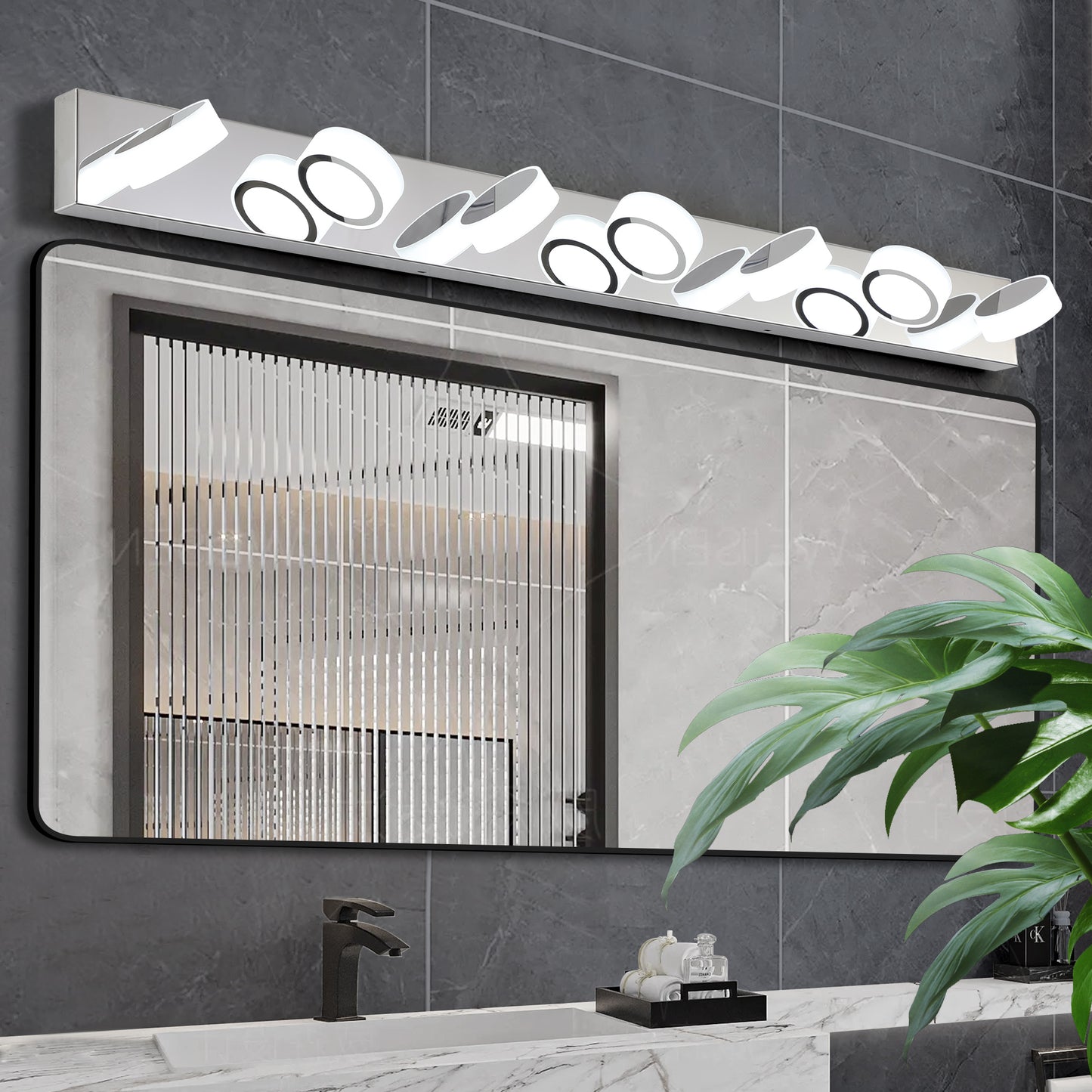Modern 7-Light LED Vanity Light Fixture - Chrome & Acrylic Shades