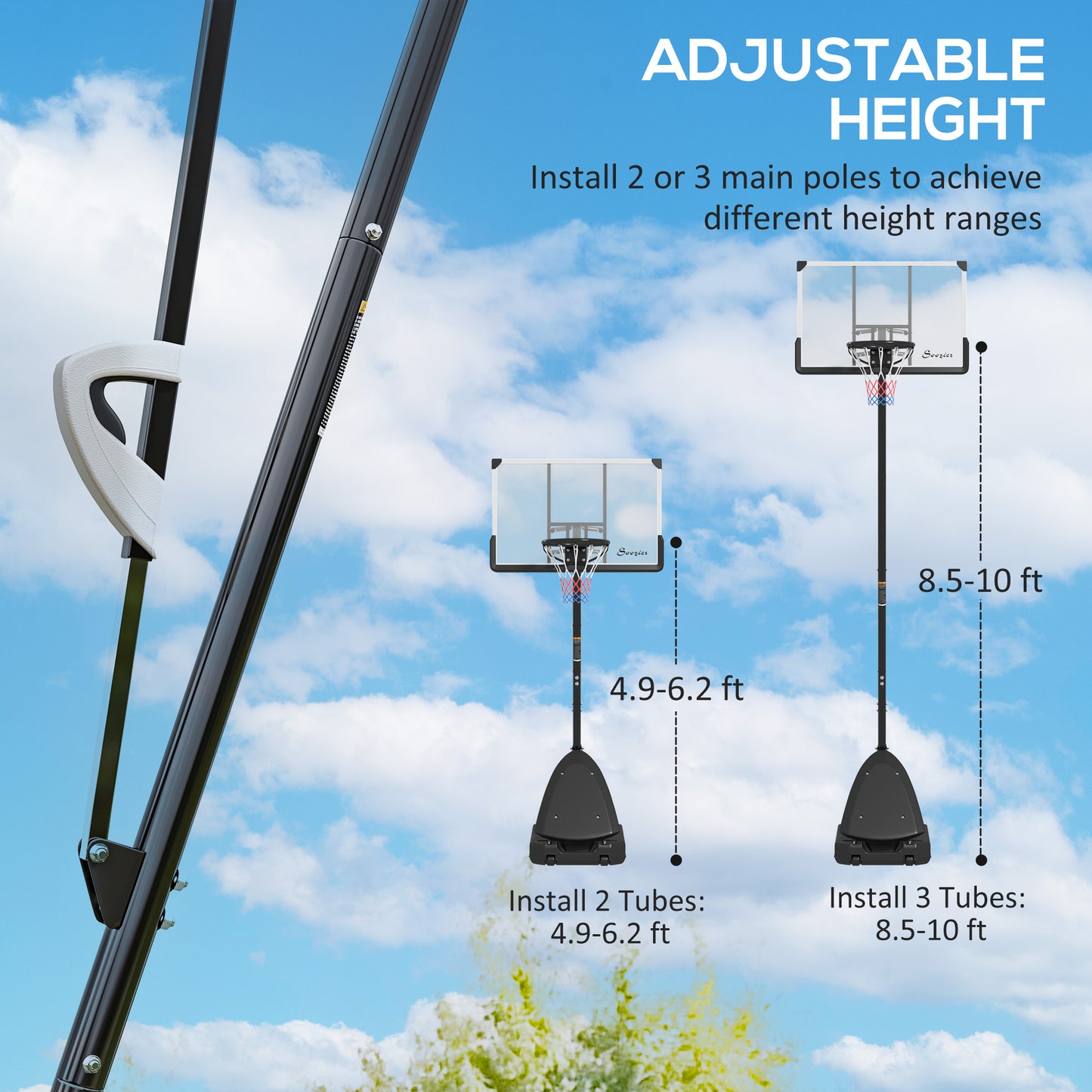 Adjustable Basketball Stand with 44" Backboard & Ball Return System