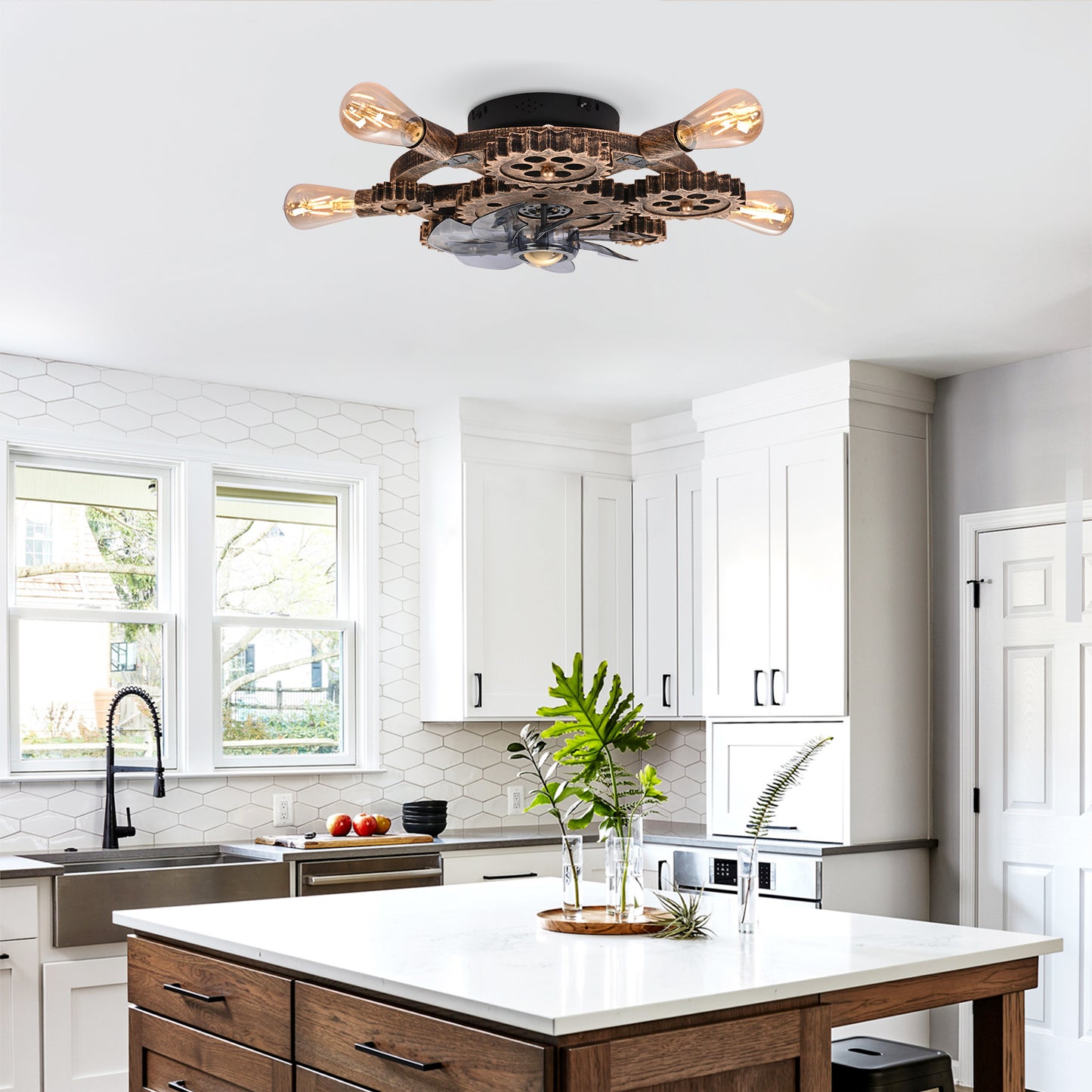 19.6" Industrial Caged Ceiling Fan Light with Remote - Bronze