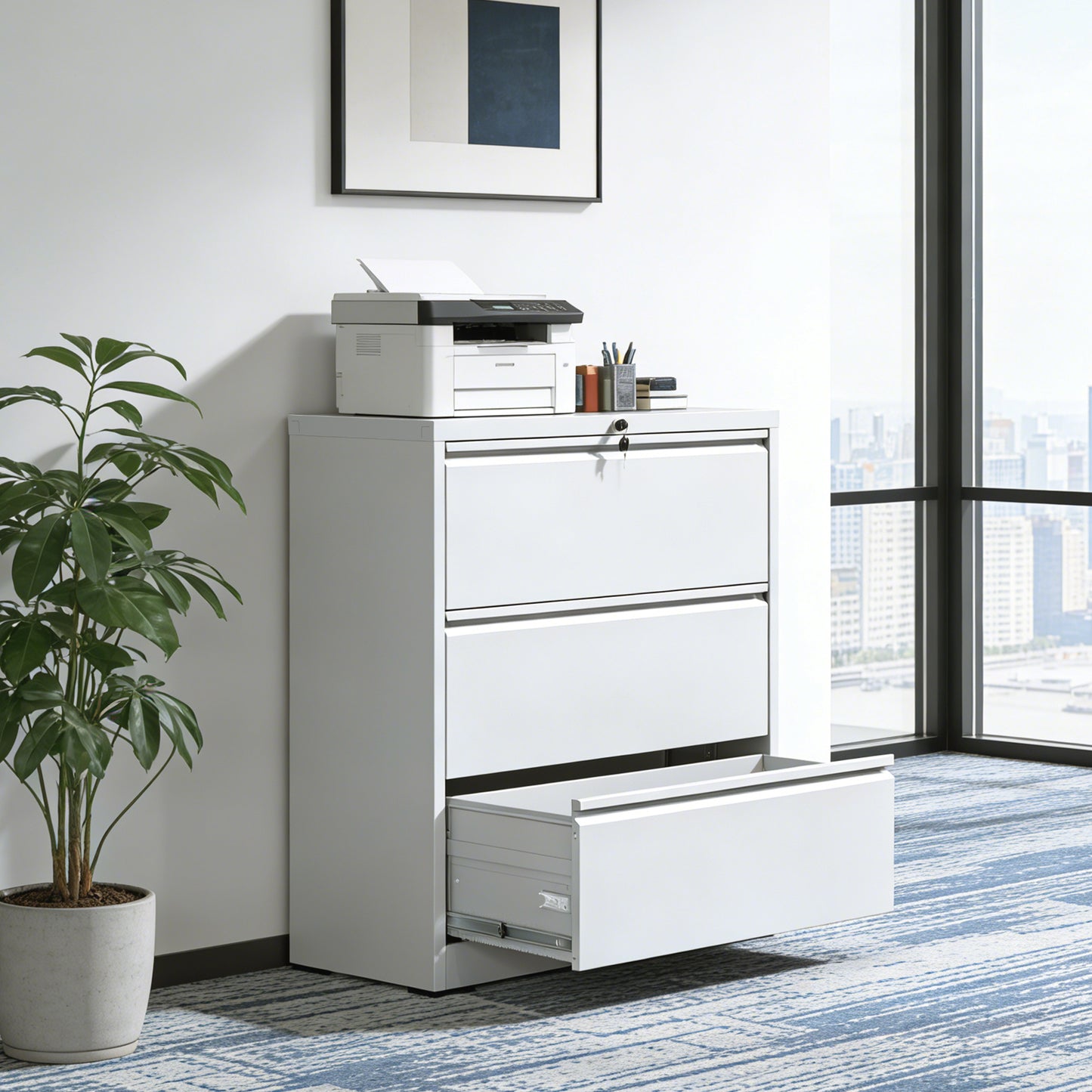 3 Drawer Lateral File Cabinet, 35.4 Inch Wide Metal Filing Locking
