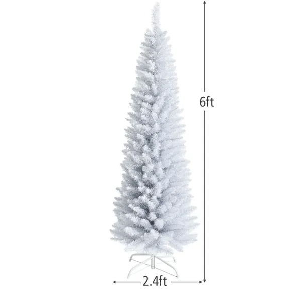 6ft Slim White Unlit Artificial Christmas Tree with Metal Stand