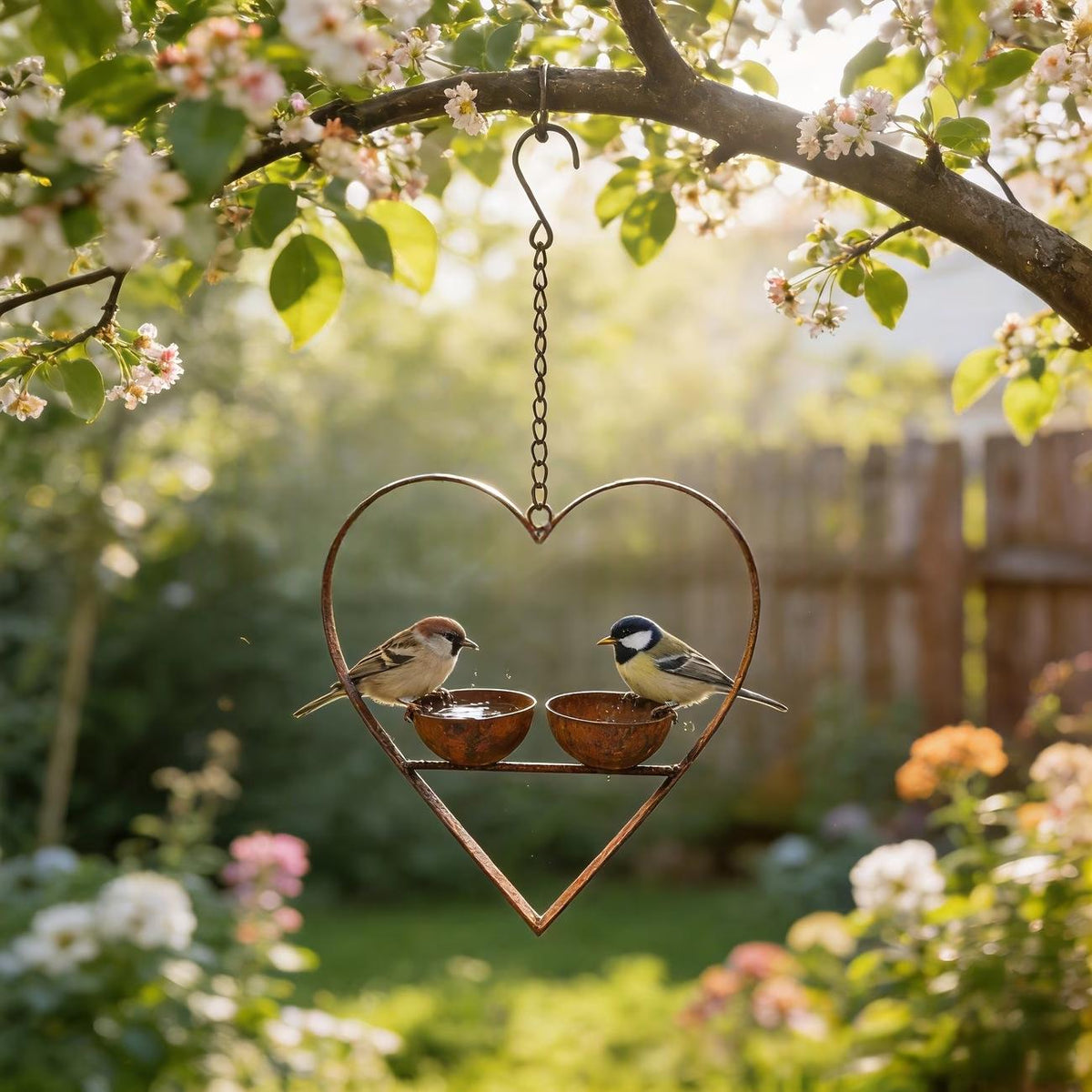 Rusty Heart Iron Bird Feeder for Garden and Outdoor Decor
