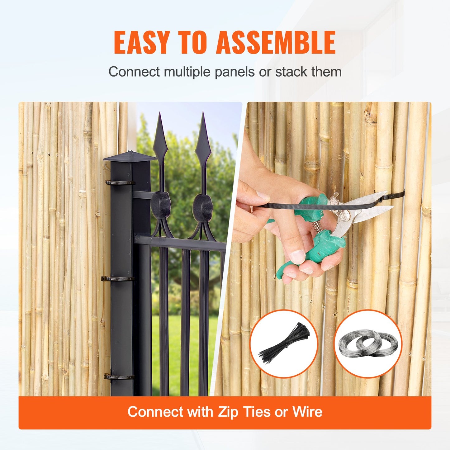 Natural Bamboo Fence Panel 4ft H x 6ft L Outdoor Privacy Barrier