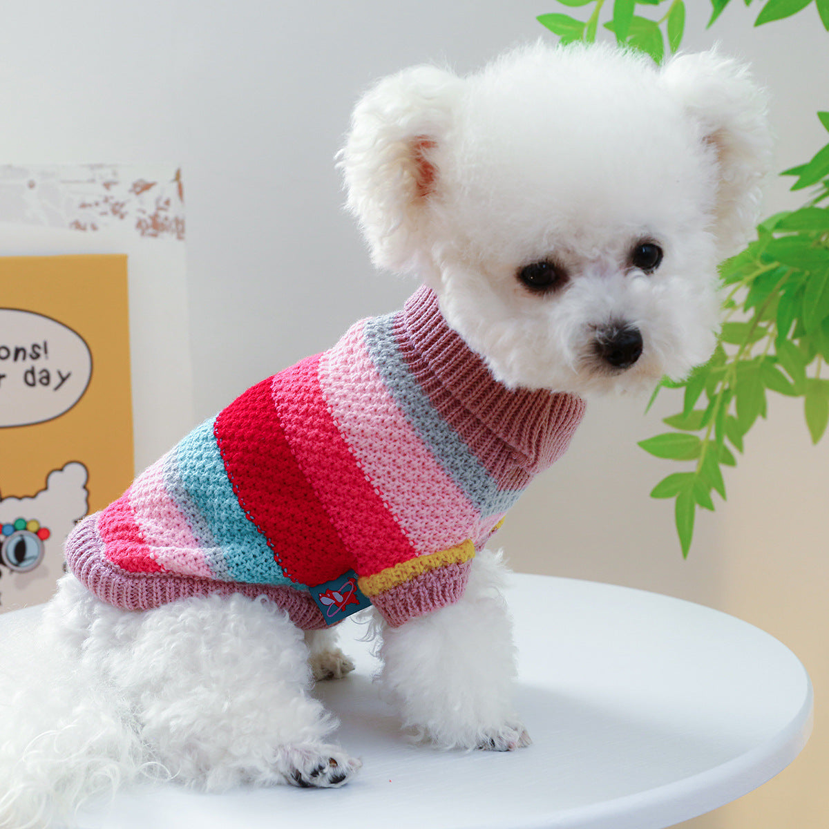 Colorful Pet Sweater with Stripes - Comfortable Acrylic Pet Clothing
