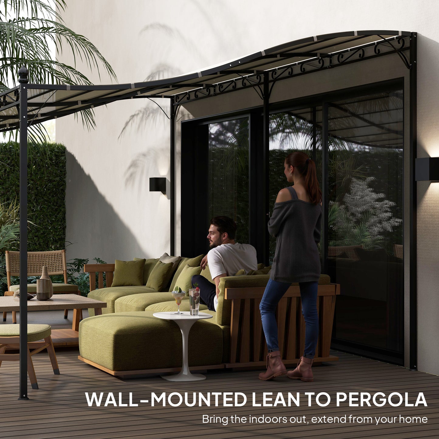 Outdoor Metal Pergola Canopy with Drainage Holes - Cream White