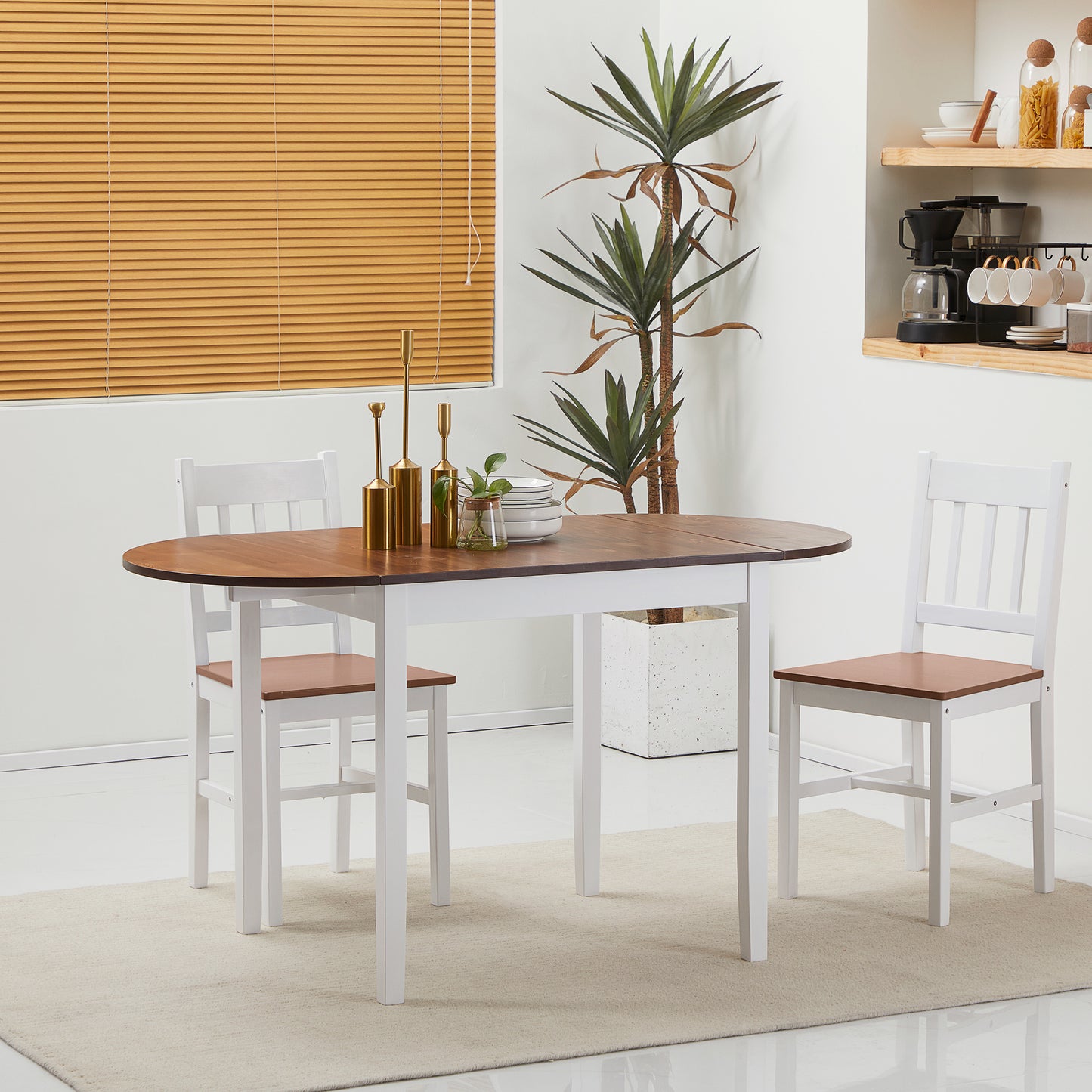 55" Drop Leaf Kitchen Table - Brown Pinewood for Small Spaces