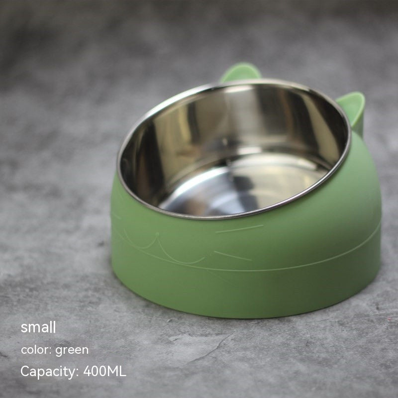 Stainless Steel Double Pet Food Bowl with Oblique Mouth for Cats and Dogs