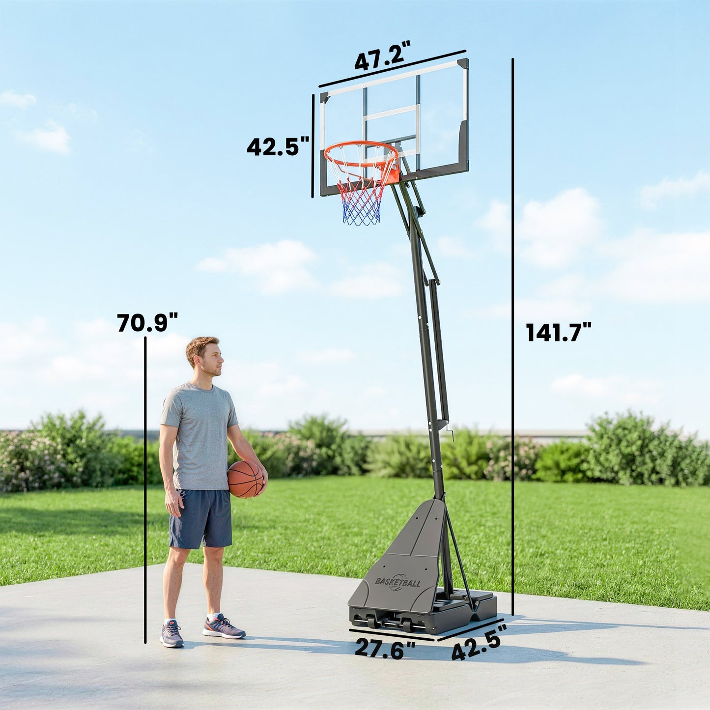 Adjustable Portable Basketball Hoop with 47" Backboard - Black