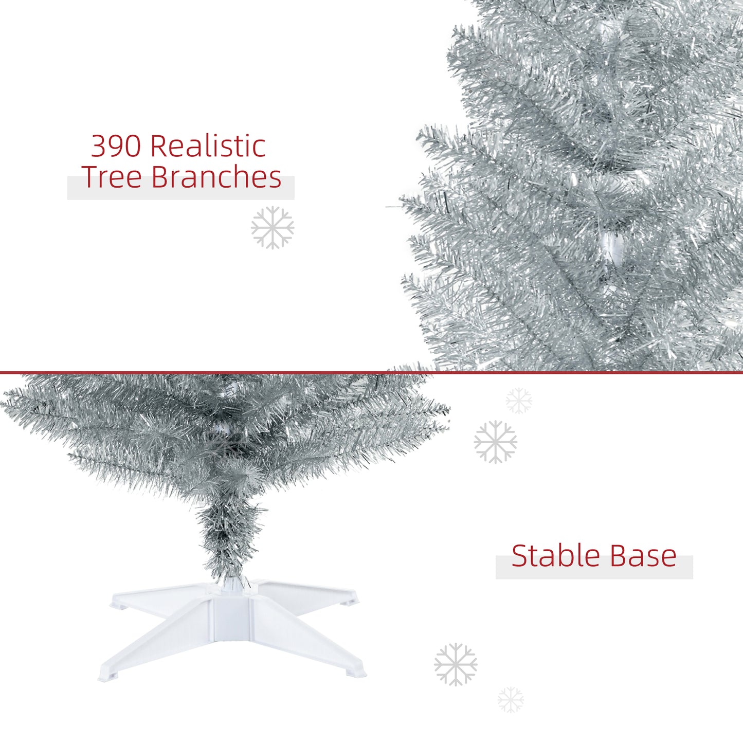 6' Slim Artificial Christmas Tree with 390 Realistic Branch Tips - Silver