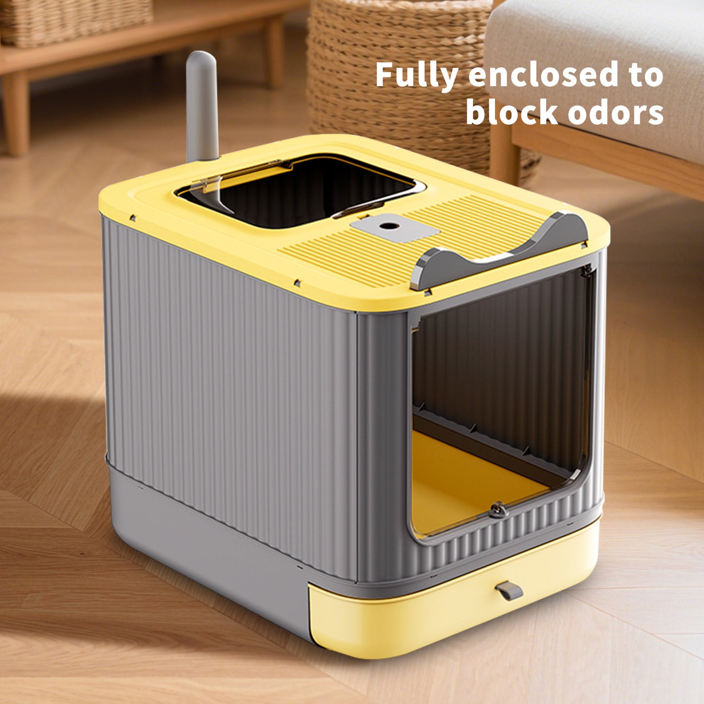 Self Pickup Cat Litter Box in Yellow - Pet Furniture for Cats