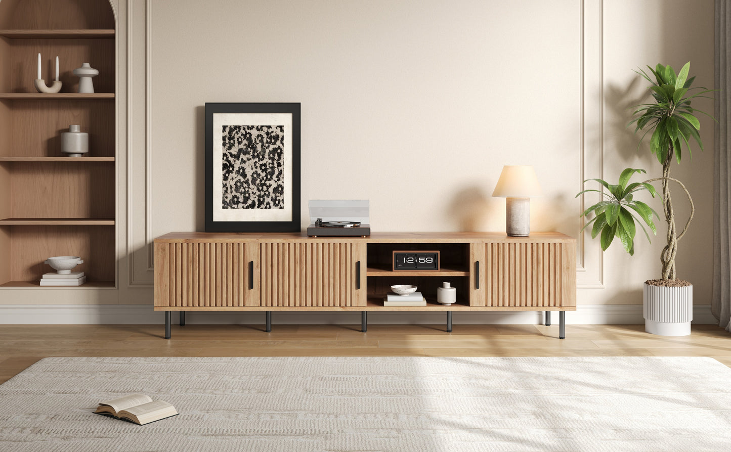 78-Inch Modern TV Stand for TVs Up to 85" - Natural Wood Finish