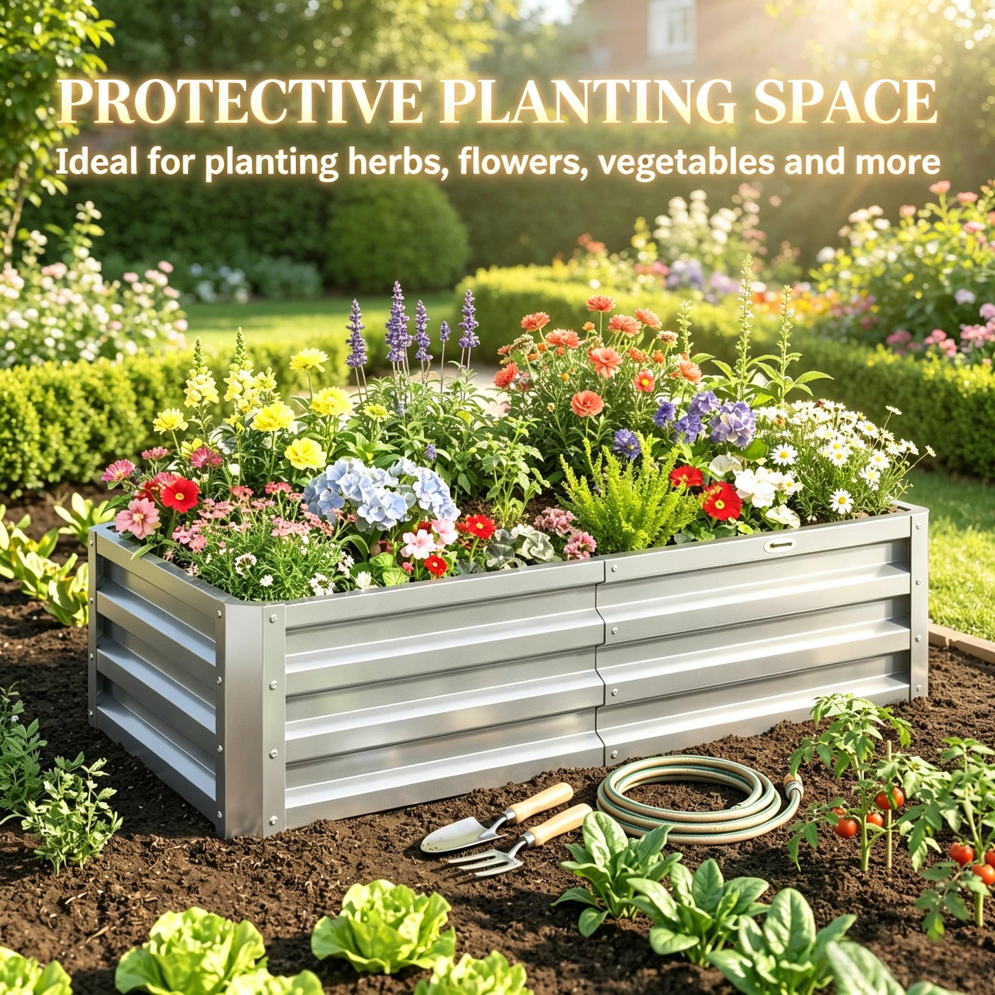Galvanized Metal Raised Garden Bed - 4' x 2' Planter for Vegetables, Herbs, Flowers