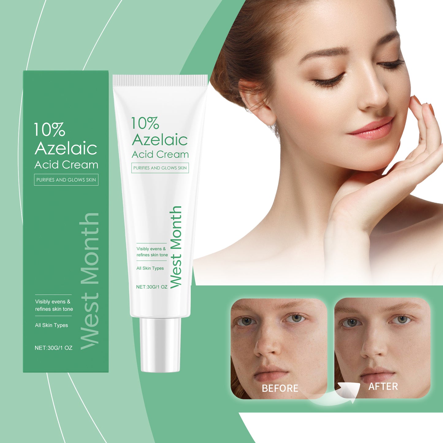 Azelaic Acid Brightening Face Cream - Moisturizing Skin Tone Corrector