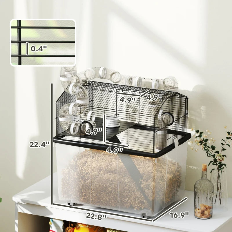 Hamster Cage Two-Tier with Deep Tray Tube System Water Bottle and Accessories