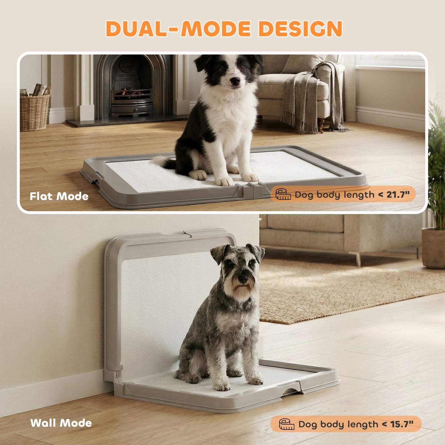 Foldable Dog Litter Box with Disposable Pads, Anti-Slip, Gray, 33.9 x 24.4 Inches