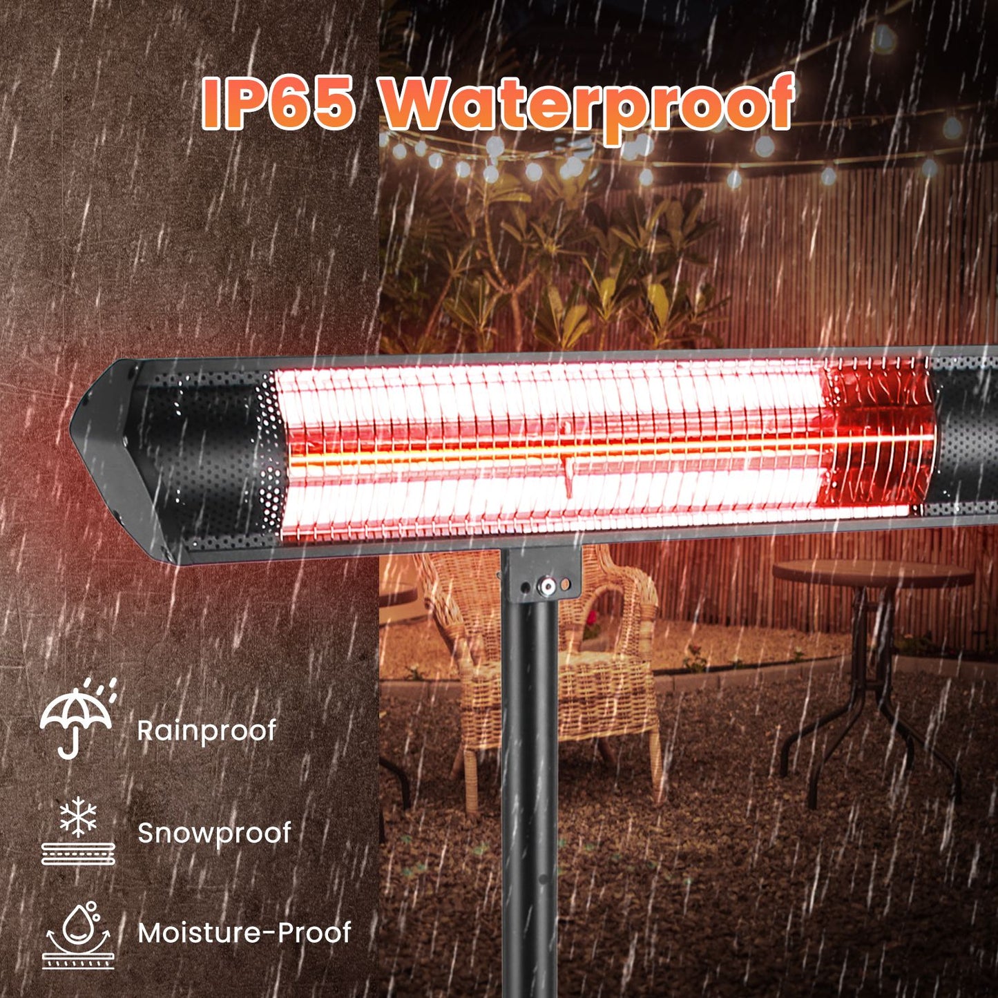 1500W Infrared Patio Heater with Stand and Wall Mount - Waterproof Outdoor Space Heater with Remote Control