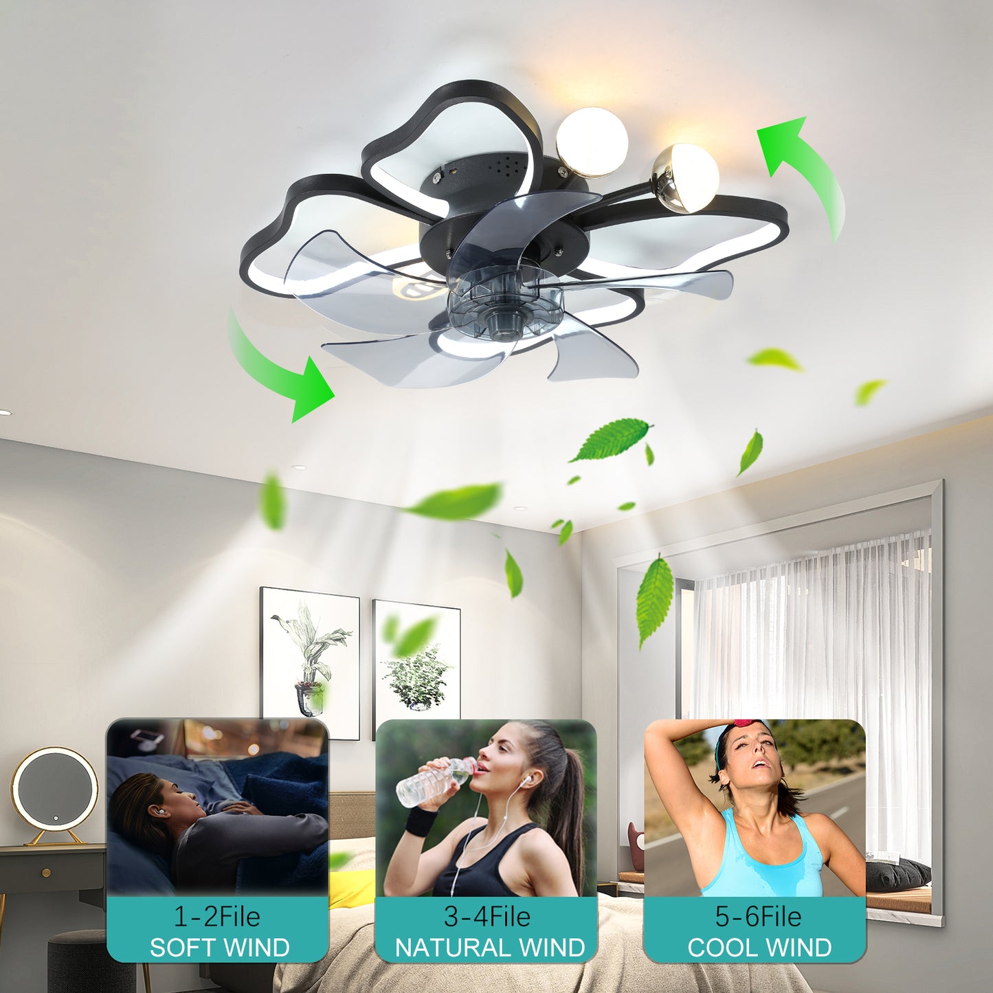 19.7 Inch Modern Ceiling Fan with Lights and Remote Control - Black