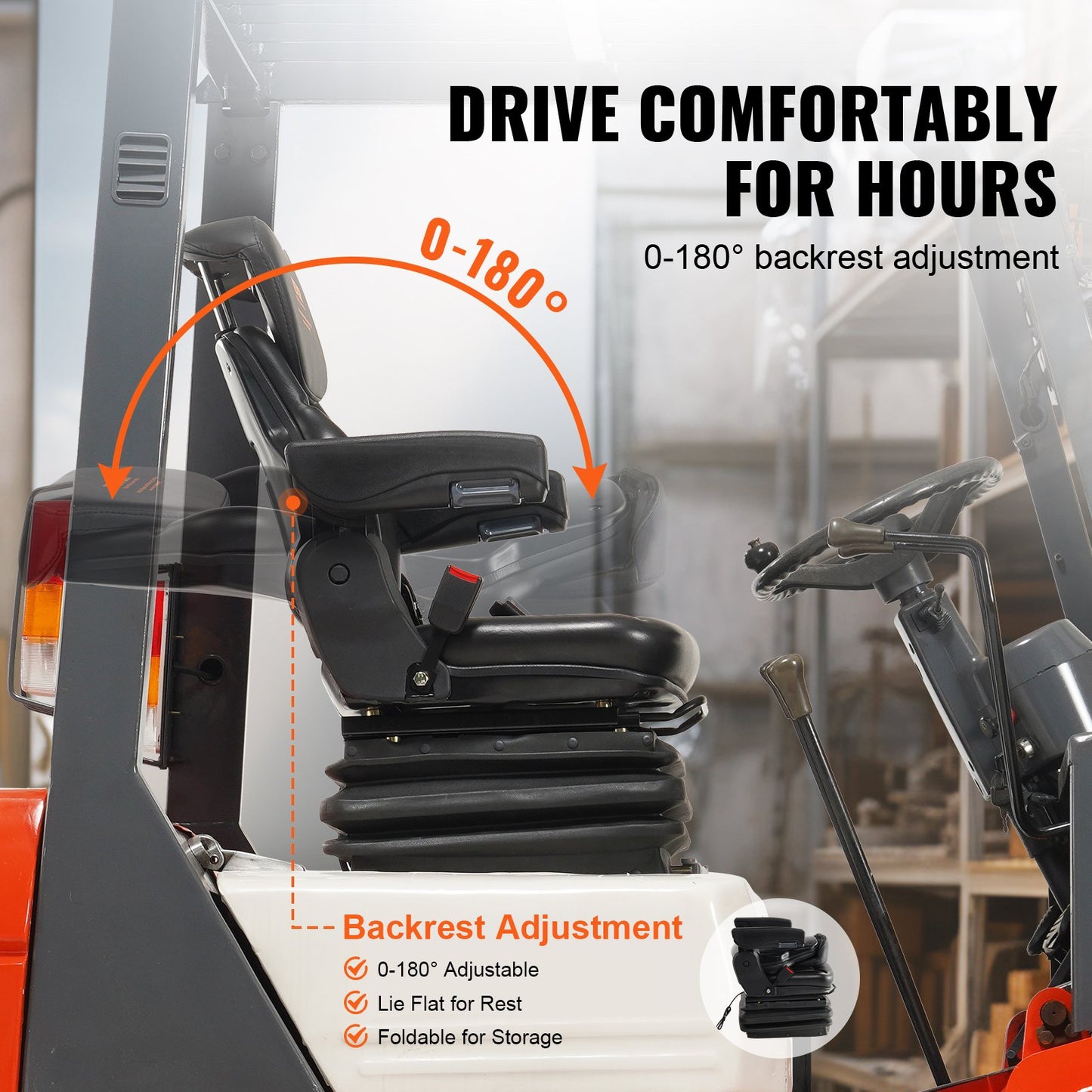 Universal Tractor Seat with Suspension, Adjustable Back & Armrests