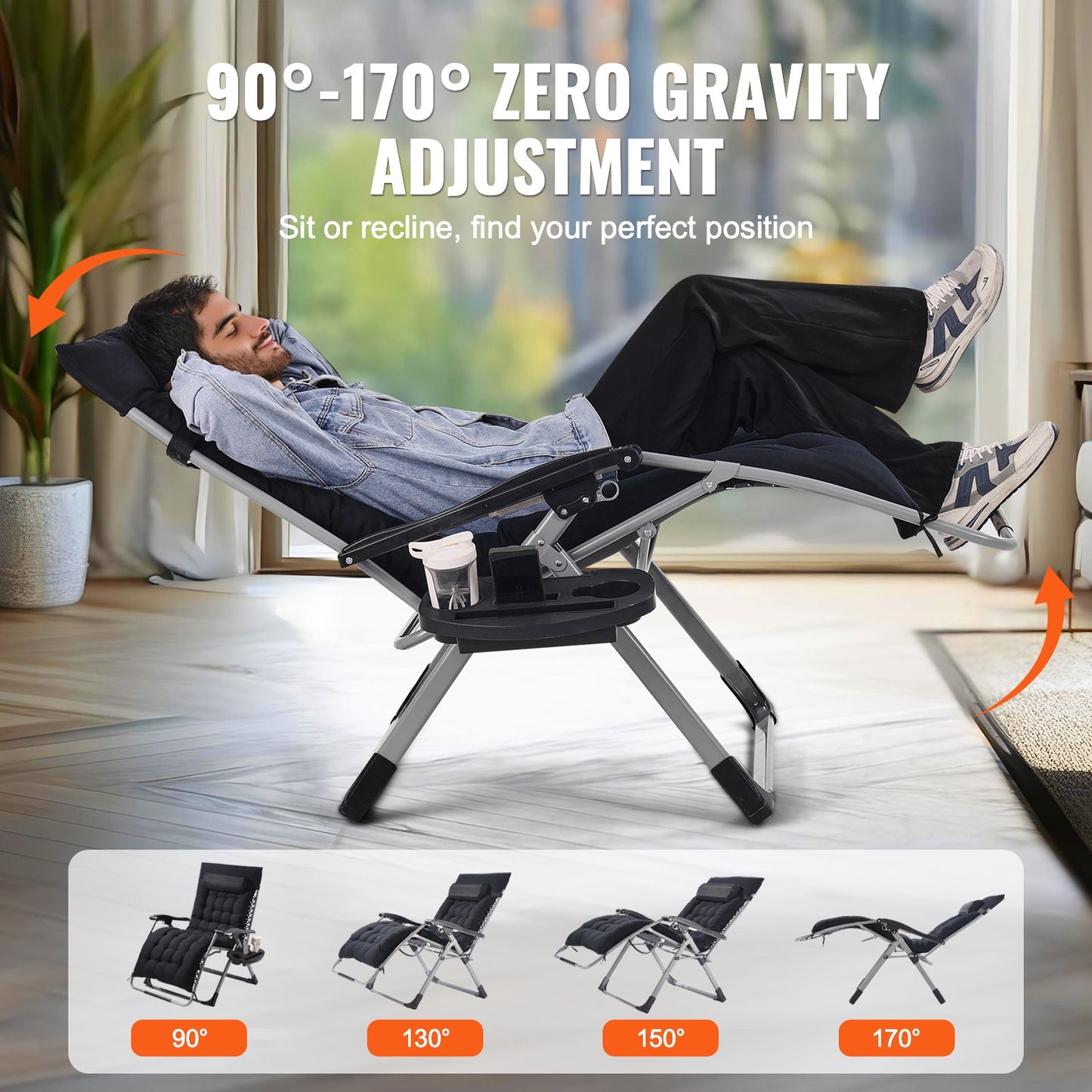 Heavy-Duty Zero Gravity Lounge Chair 33" Recliner with Cushions for Indoor & Outdoor