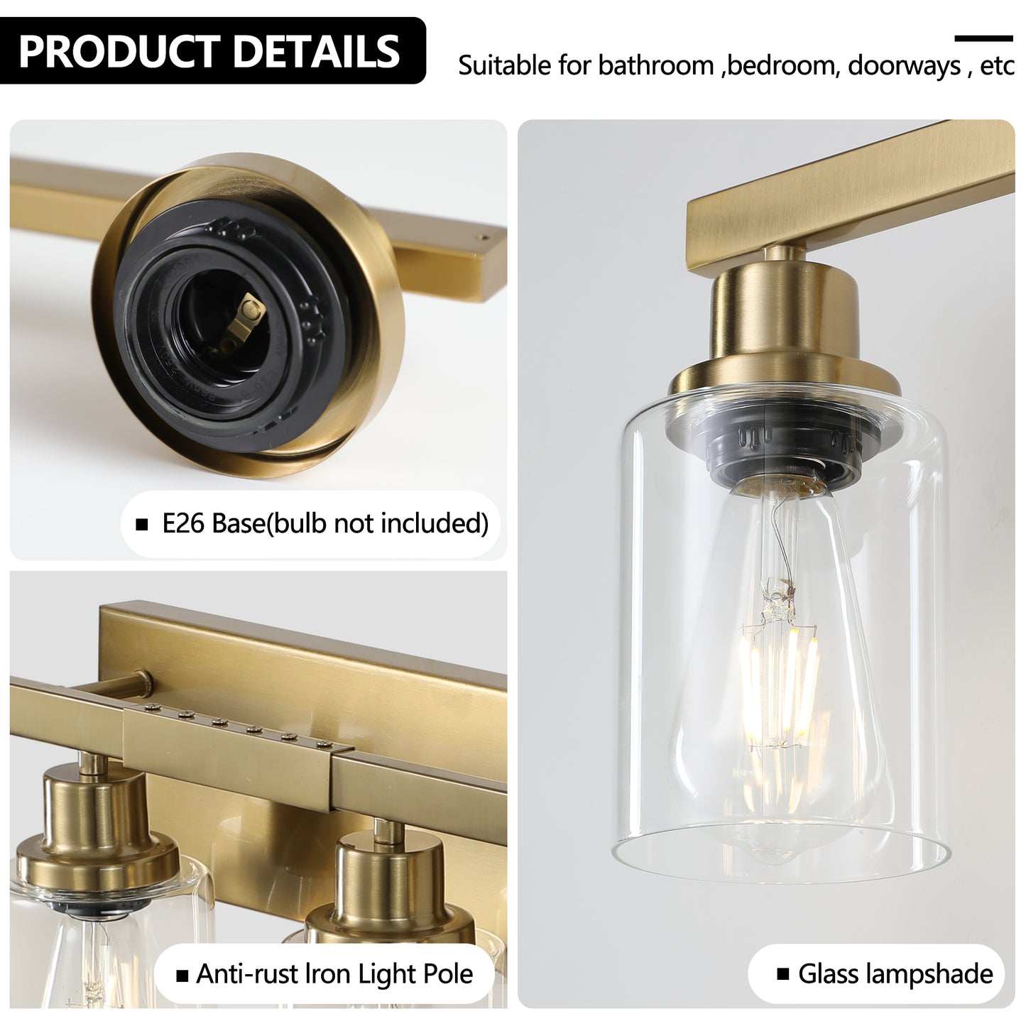 Golden 8-Light Vanity Light Fixture with Clear Glass Shades