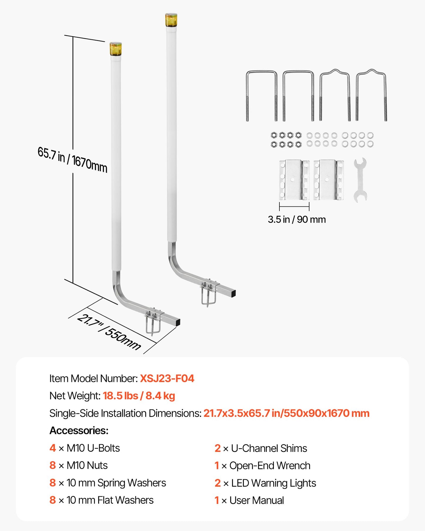 Boat Trailer Guide Poles with LED Lights, 65.7 In, Adjustable Steel & PVC for Ski & Fishing Boats