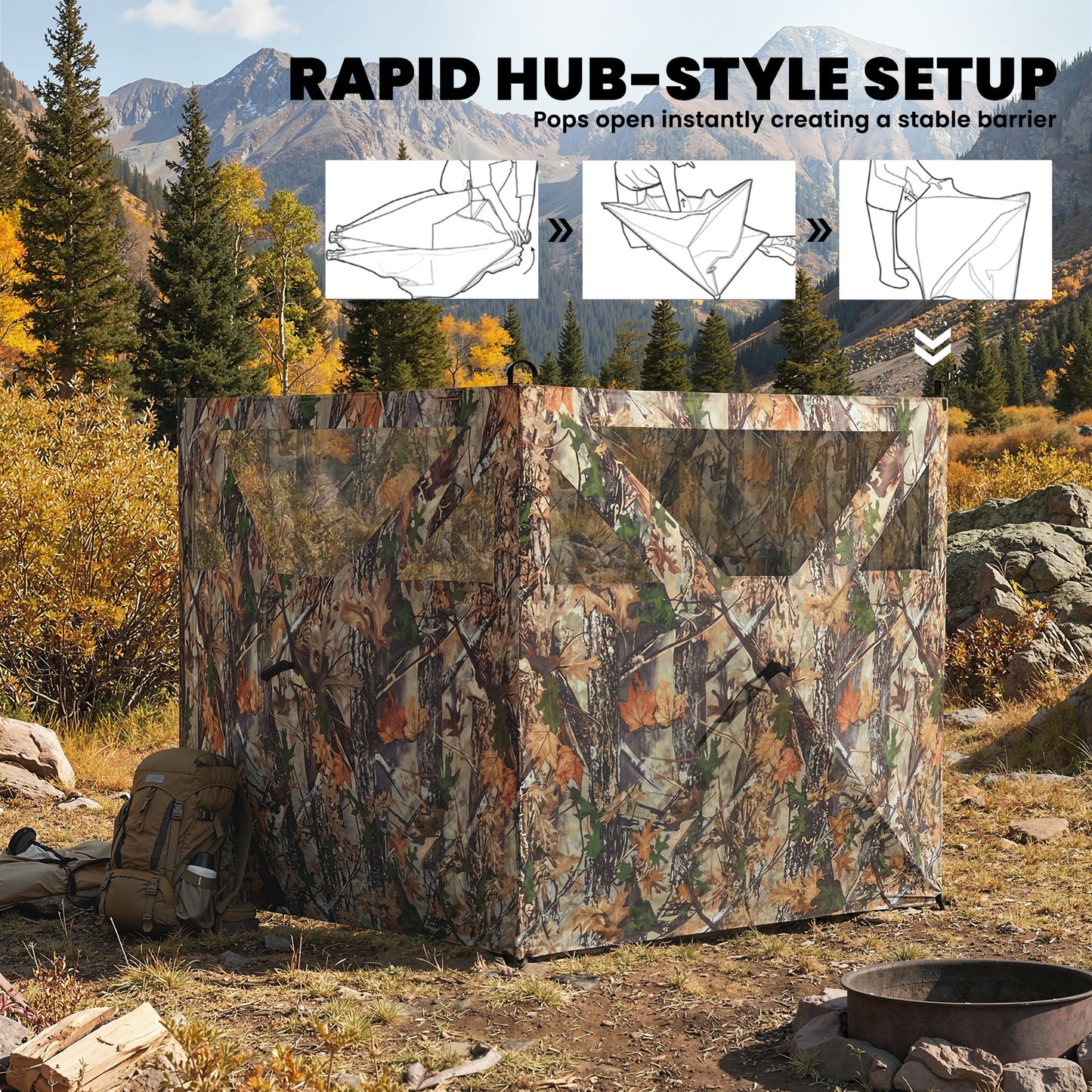 3-Panel Camouflage Hunting Blind - 176" x 58.3" Instant Setup