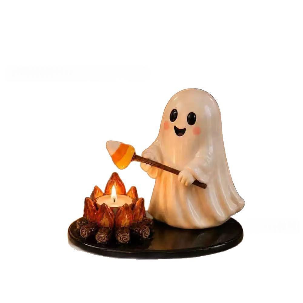 Halloween Tealight Candle Holder Figurine Set - Ghost, Mummy, Scarecrow Decor