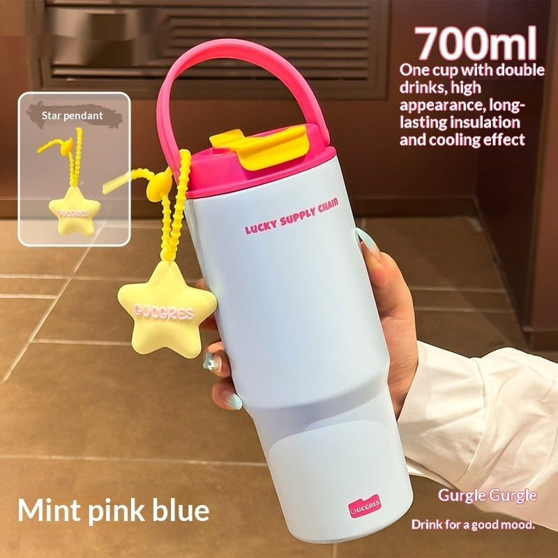 Large Capacity Stainless Steel Water Bottle with Straw - 700ml, Insulated, Durable
