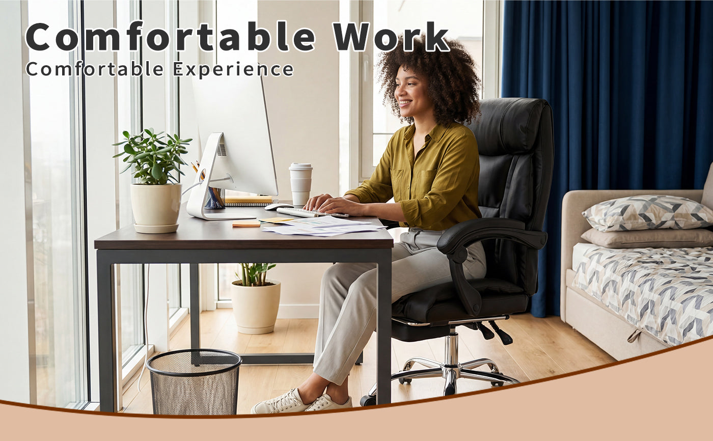 Adjustable Height Executive Office Chair with Foot Rest - Black