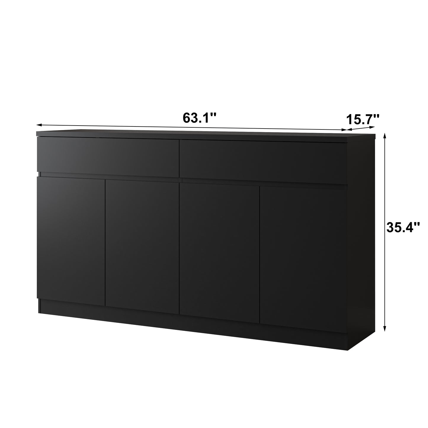 Large Black Sideboard Buffet Cabinet with Storage & 2 Drawers