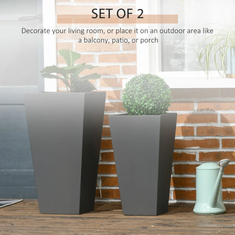 2-Pack Outdoor Planters with Drainage Holes - Durable Stackable Garden Pots, Gray