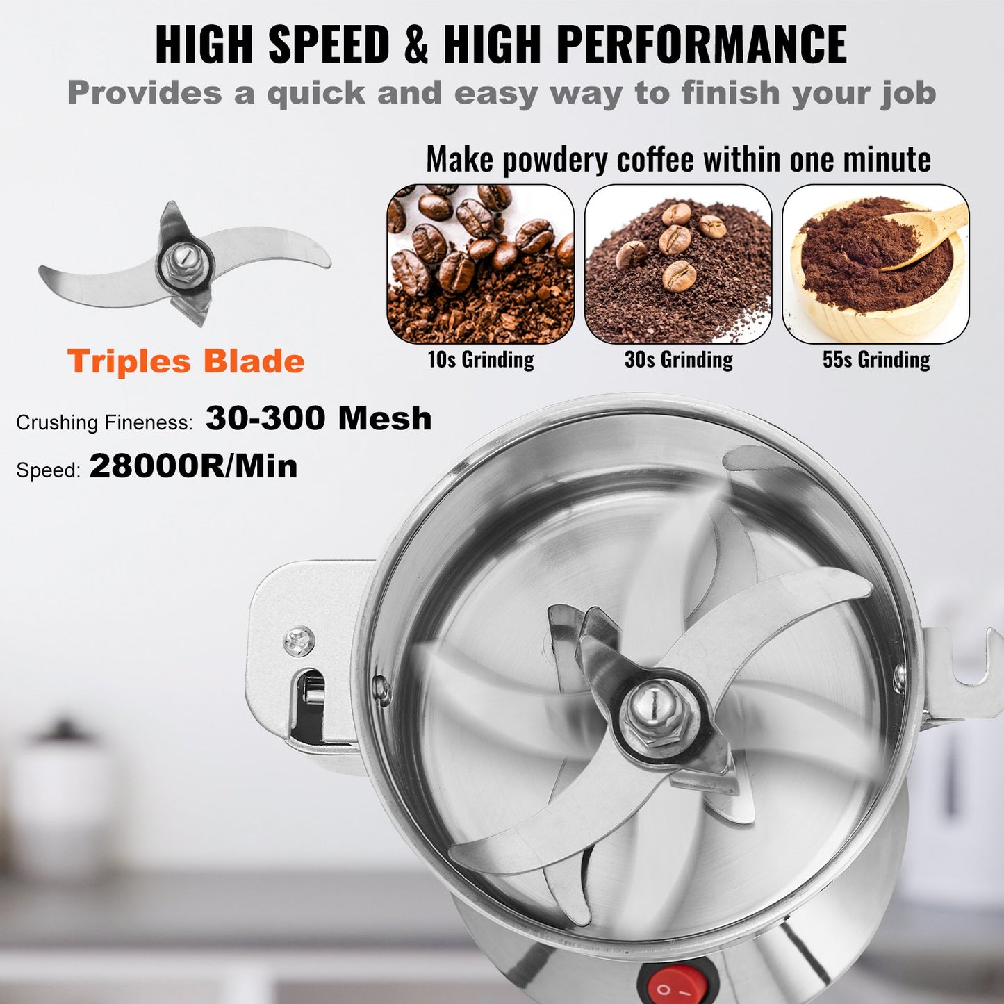 Electric Spice Grinder 550g High-Speed Grain Mill for Kitchen - Silver